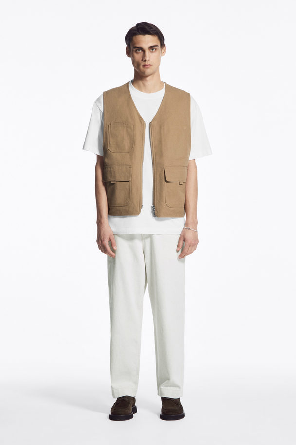 COS Zipped Hybrid Utility Vest Dark Beige