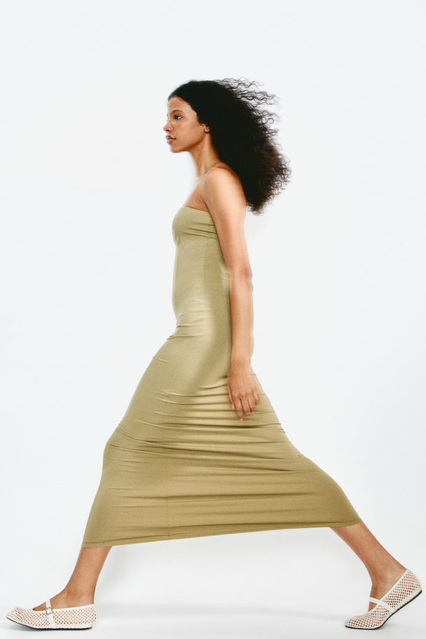 H&M Bandeau Bodycon Dress Light Khaki Green