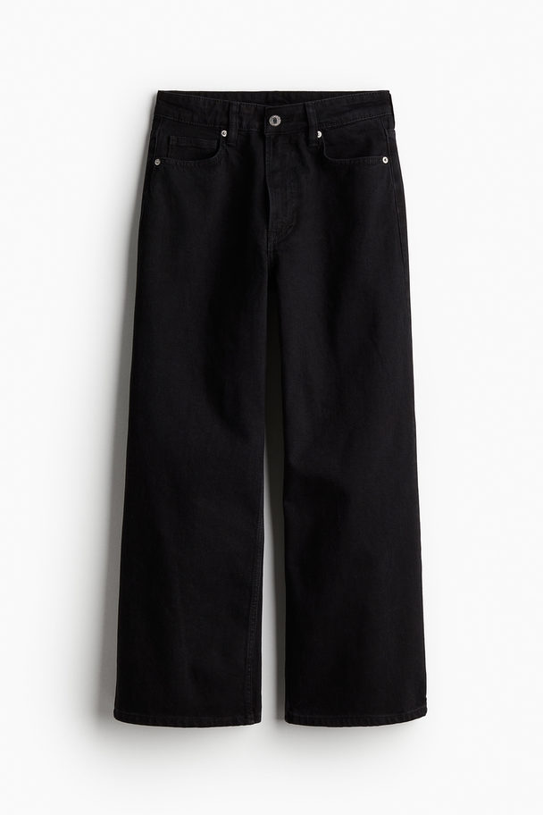 H&M Wide High Cropped Jeans Schwarz