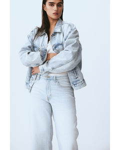 Wide High Cropped Jeans Blasses Denimblau