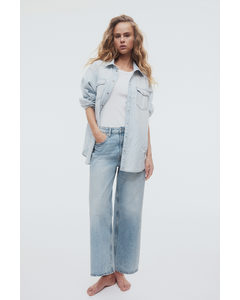 Wide High Cropped Jeans Helles Denimblau