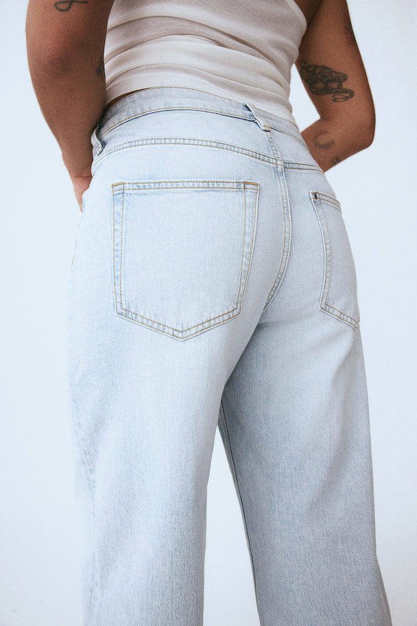 H&M Wide High Cropped Jeans Bleek Denimblauw