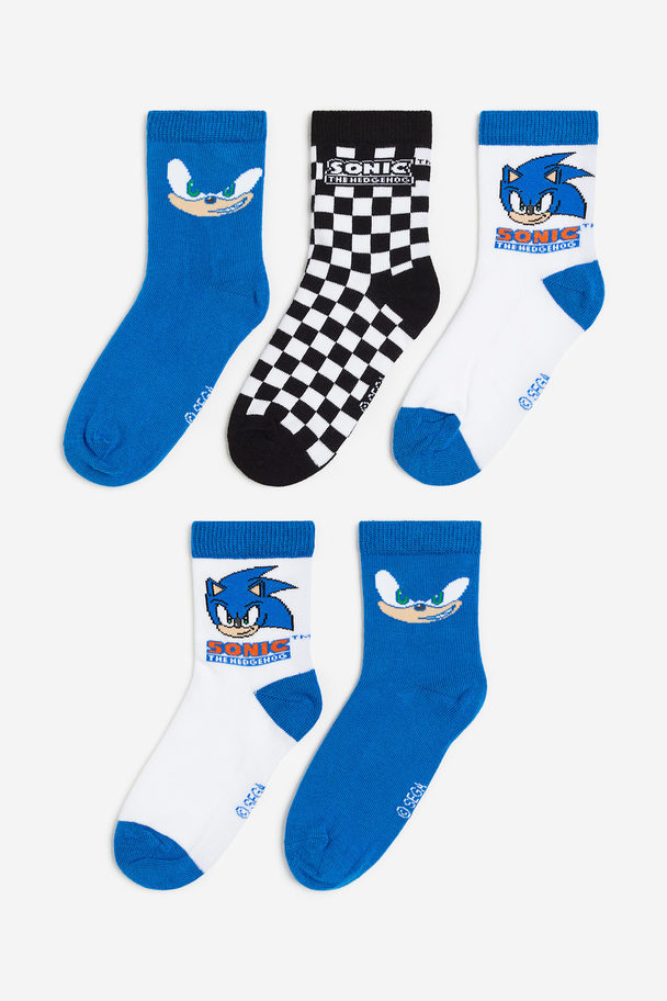 H&M 5-pack Patterned Socks Bright Blue/sonic The Hedgehog