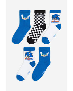 5er-Pack Gemusterte Socken Knallblau/Sonic der Igel