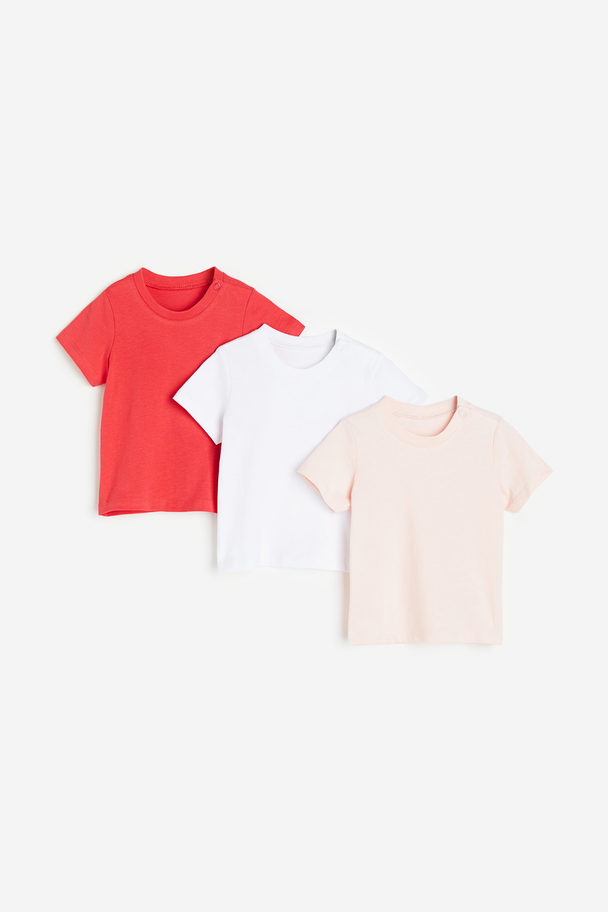 H&M 3-pack Cotton T-shirts Bright Red/light Pink
