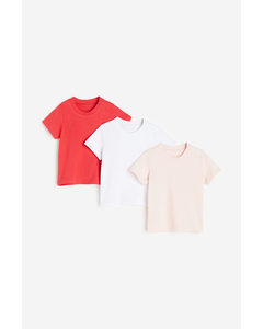 3-pack T-shirt I Bomull Klarrød/lys Rosa