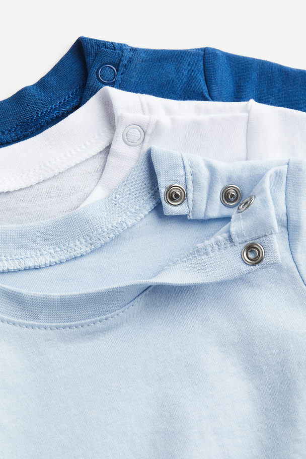 H&M 3-pack Cotton T-shirts Light Blue/blue