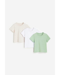 3-pack Cotton T-shirts Light Beige/light Green
