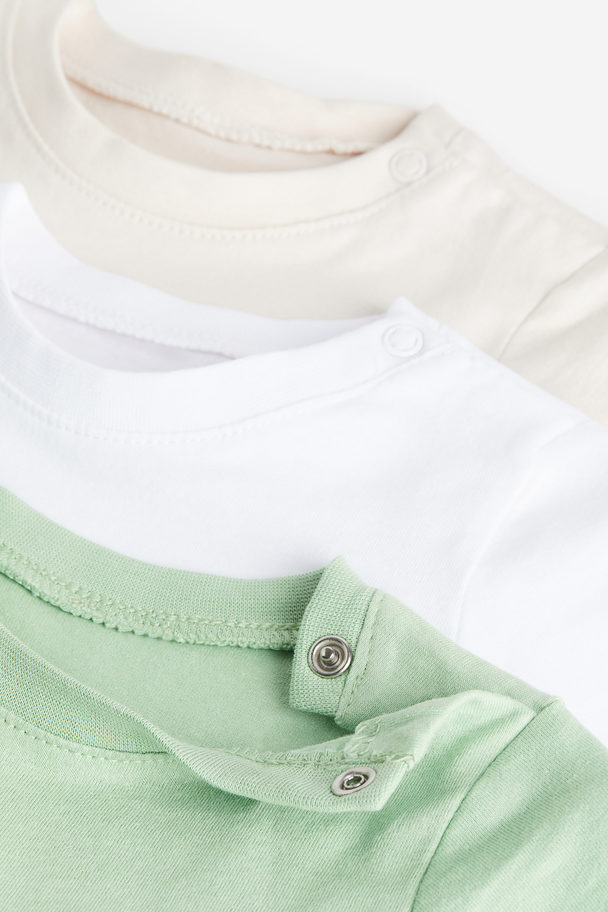 H&M 3-pack Cotton T-shirts Light Beige/light Green
