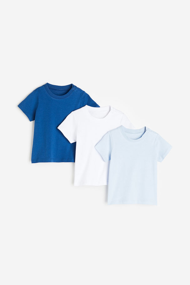 H&M 3-pack Cotton T-shirts Light Blue/blue
