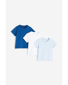 Set Van 3 Katoenen T-shirts Lichtblauw/blauw