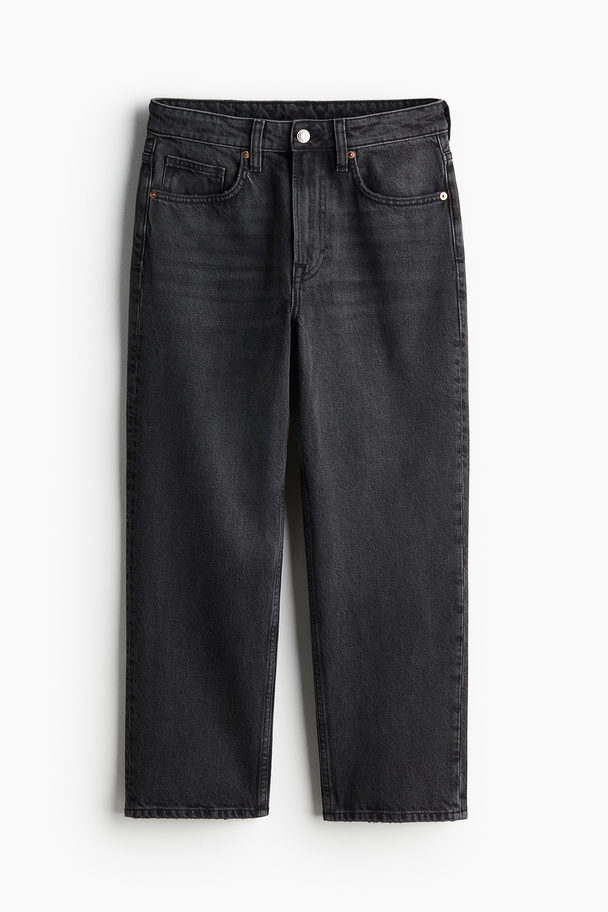 H&M Straight High Cropped Jeans Schwarz