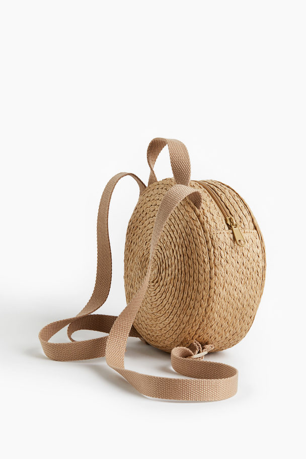 H&M Round Paper Straw Backpack Beige/flowers