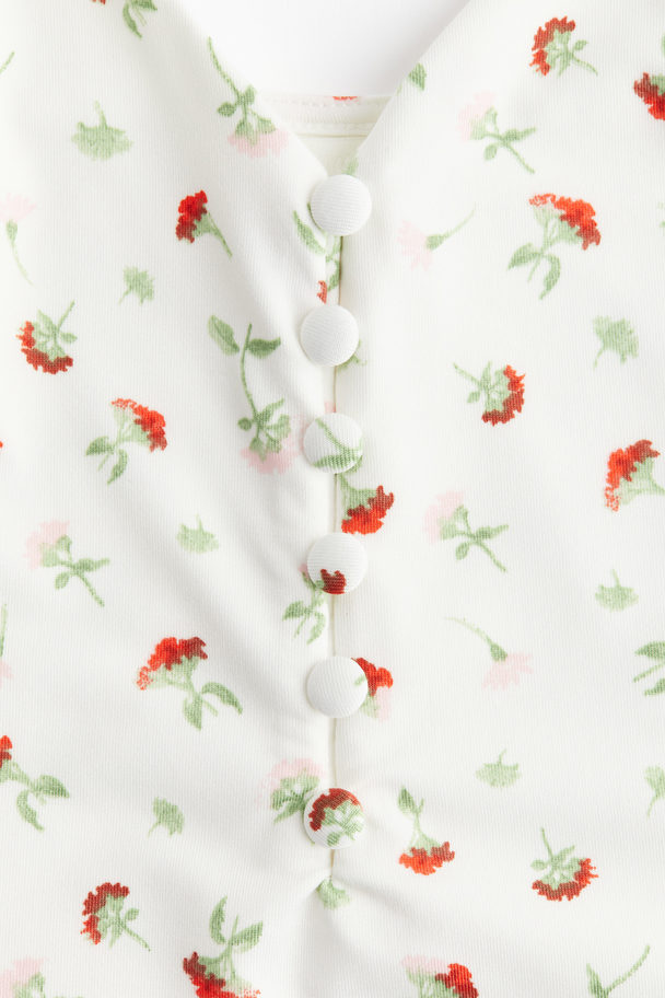 H&M Stringbody Met Knopen Wit/bloemen