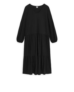 Gathered Cotton Dress Black