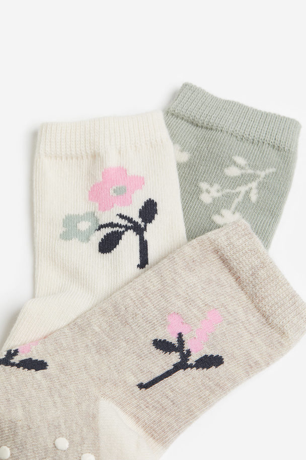 H&M 3-pack Anti-slip Socks Dusty Green/floral