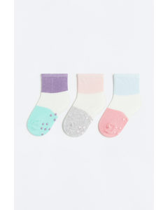 3-pack Anti-slip Socks Purple/block-coloured