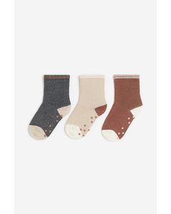 3-pack Anti-slip Socks Dark Grey/light Beige