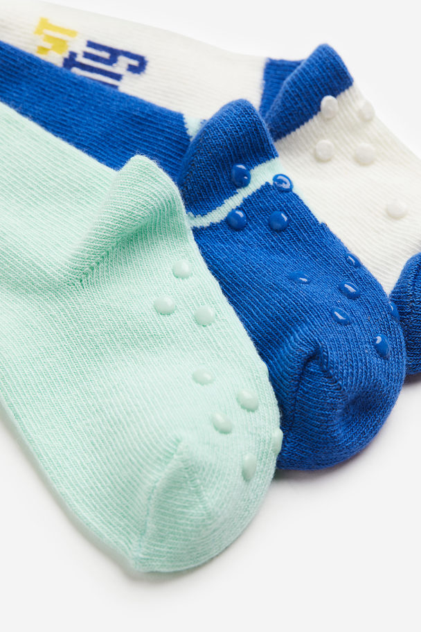 H&M 3-pack Anti-slip Socks Blue/dinosaur