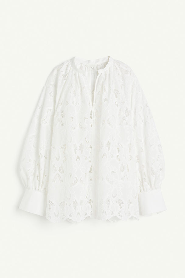 H&M Blouse Met Broderie Anglaise Wit