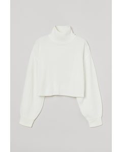 Cropped Polo-neck Jumper White