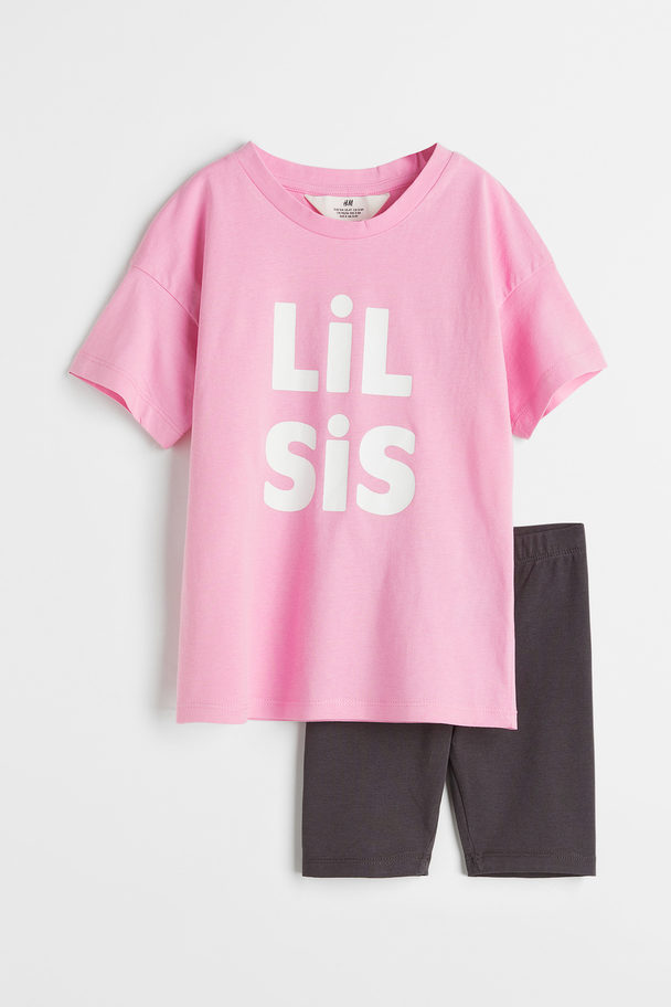 H&M Tweedelige Katoenen Broertjes/zusjes-shirt Roze/lil Sis