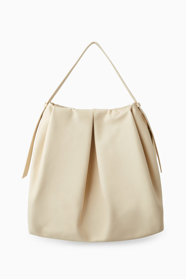 COS Oversized Pleated Shoulder Bag - Leather Cream