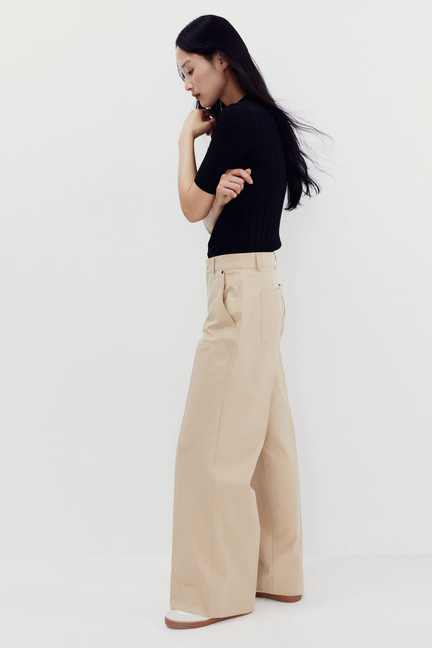 H&M Crease-leg Trousers Beige