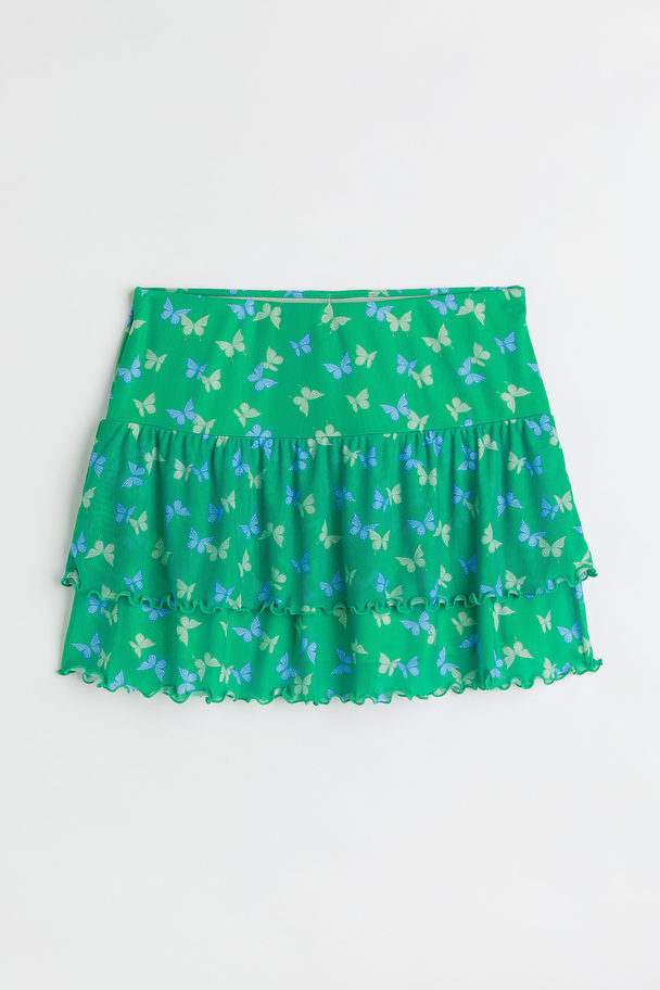 H&M Tiered Mesh Skirt Green/butterflies