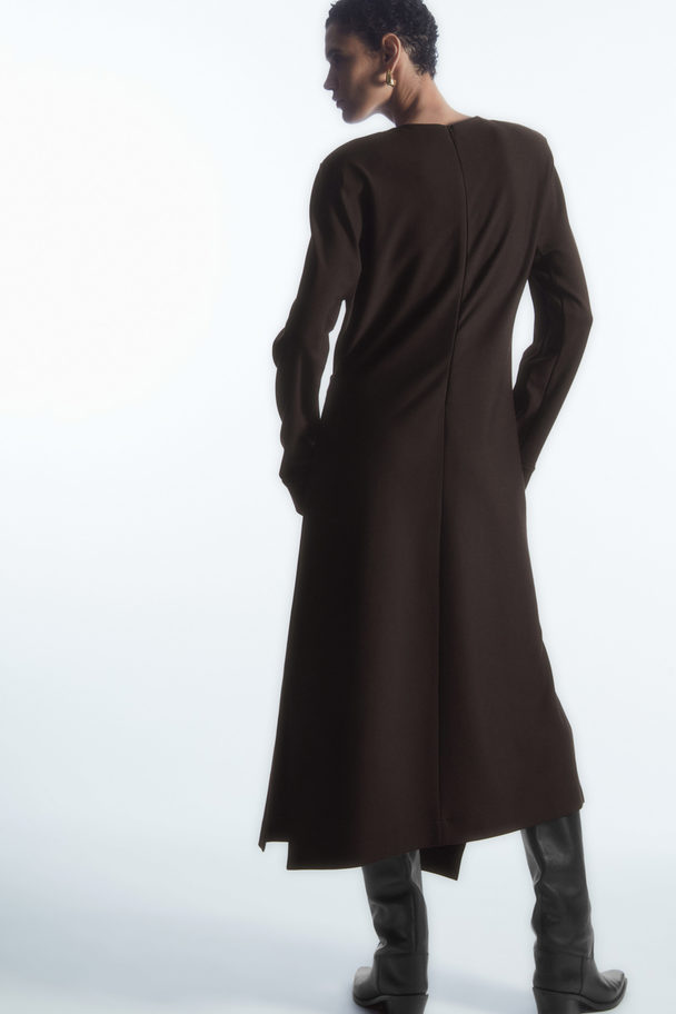 COS Power-shoulder Midi Dress Dark Brown