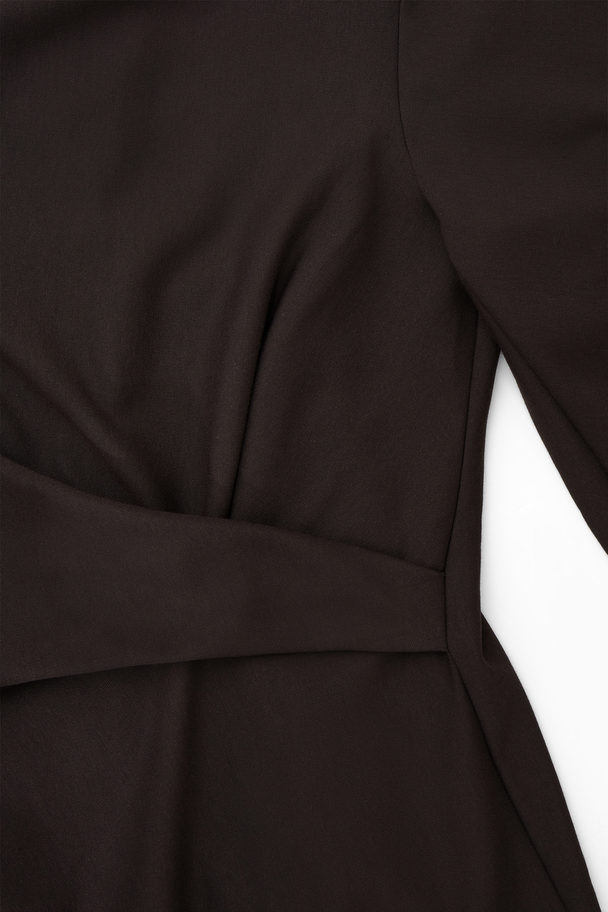 COS Power-shoulder Midi Dress Dark Brown