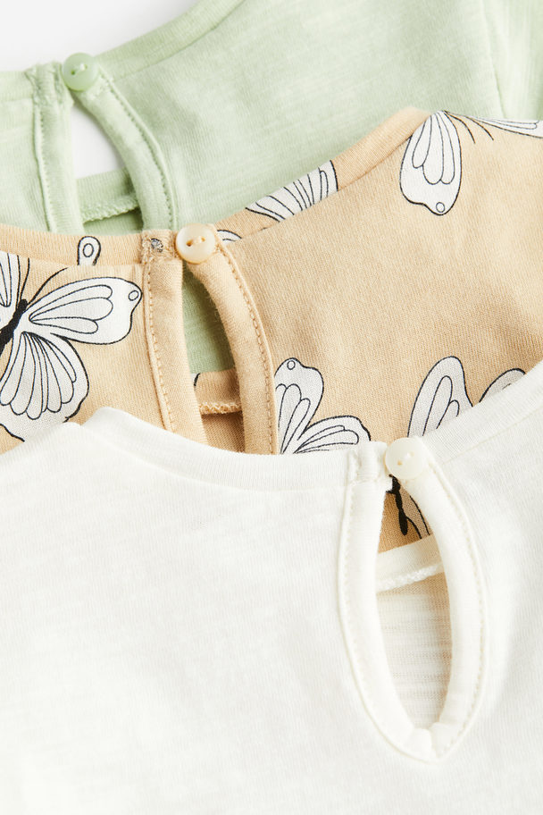 H&M 3-pack Cotton Tops Beige/butterflies