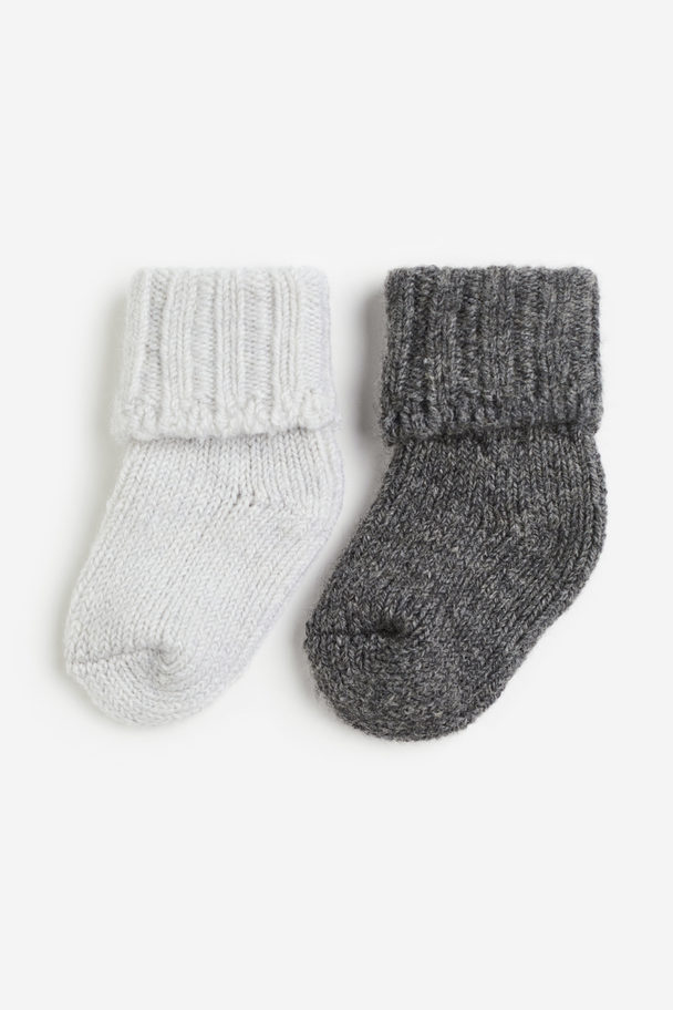 H&M 2-pack Thick Wool-blend Socks Dark Grey/light Grey