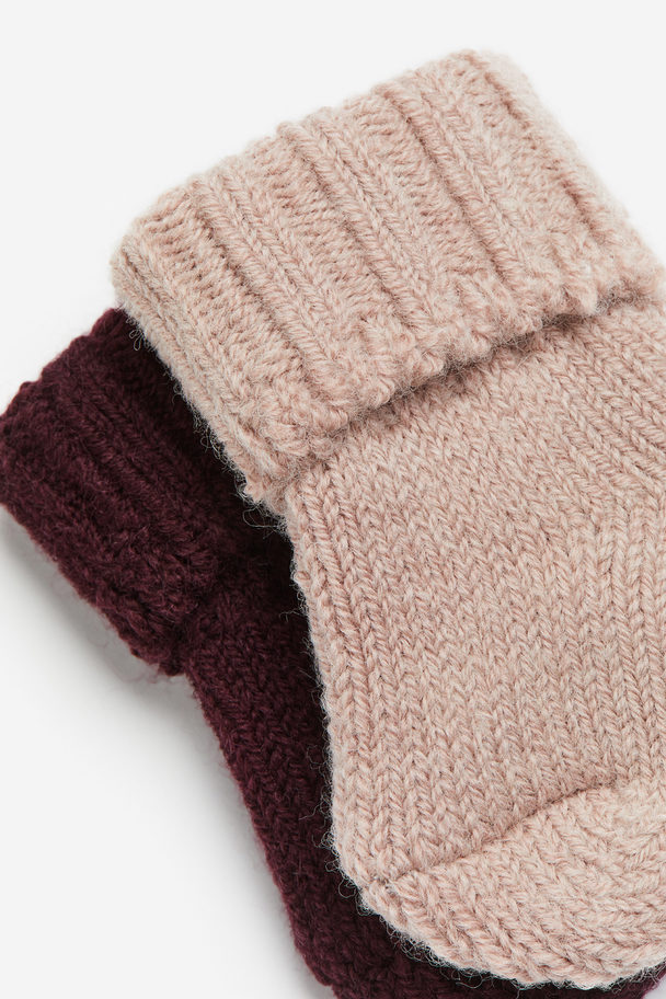 H&M 2-pack Thick Wool-blend Socks Beige/dark Red