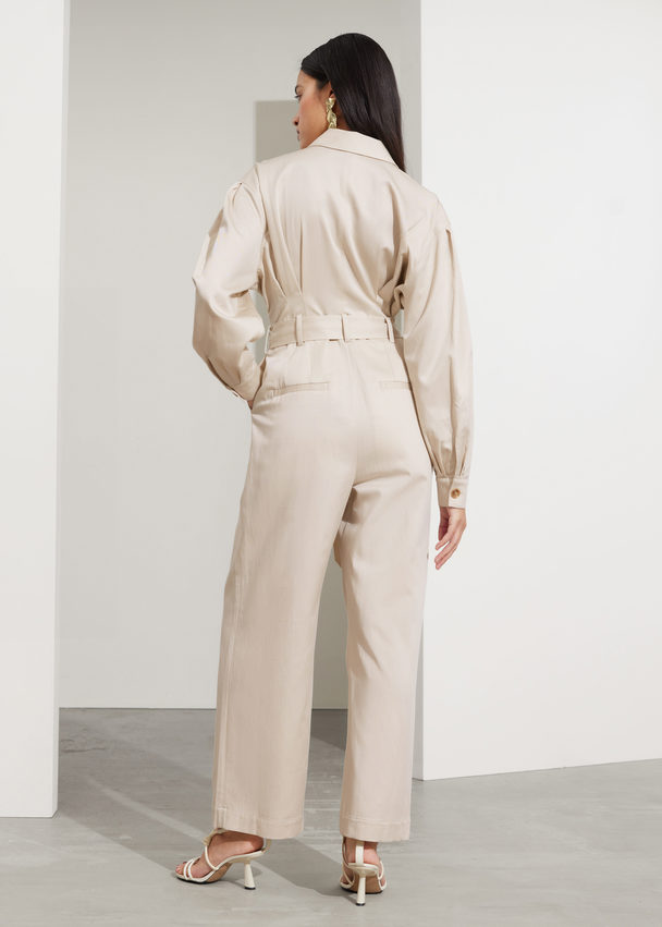 & Other Stories Relaxed Belted Jumpsuit Beige