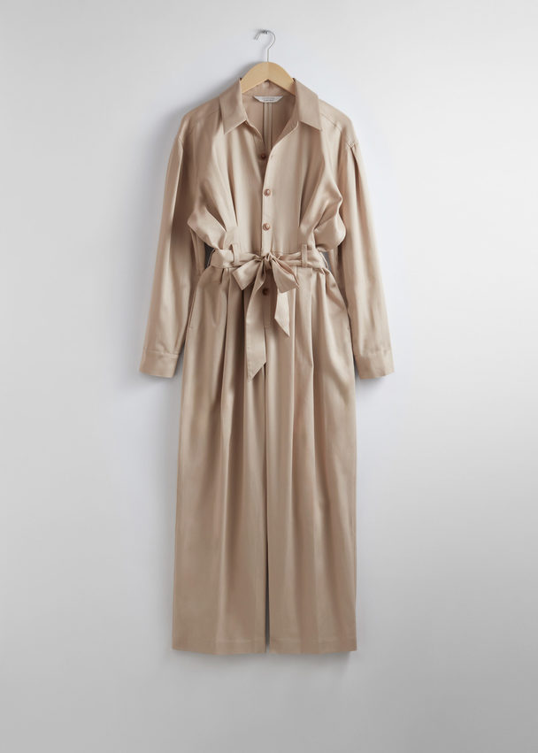 & Other Stories Relaxed Belted Jumpsuit Beige