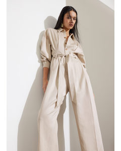 Relaxed Belted Jumpsuit Beige