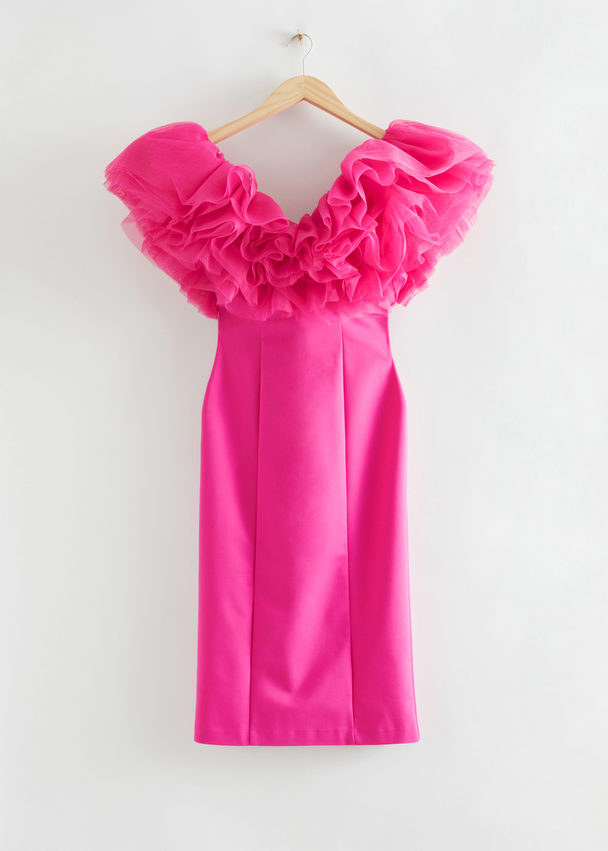 & Other Stories Multi Ruffled V-neck Dress Pink