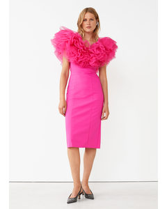 Multi Ruffled V-neck Dress Pink
