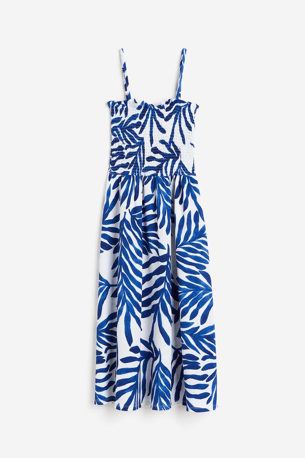 H&M Jurk Met Smokwerk Wit/blauw Dessin