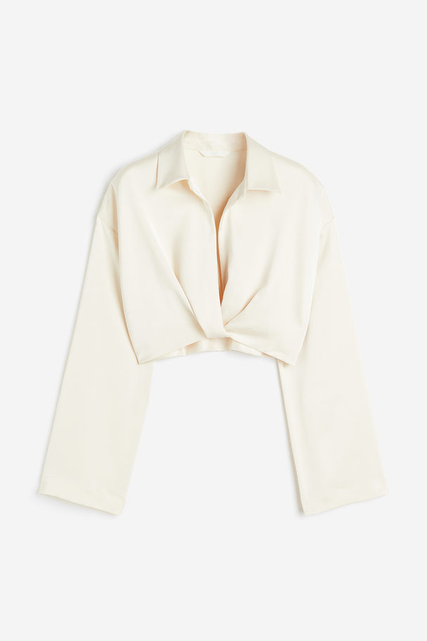 H&M Cropped Satin Blouse Light Beige