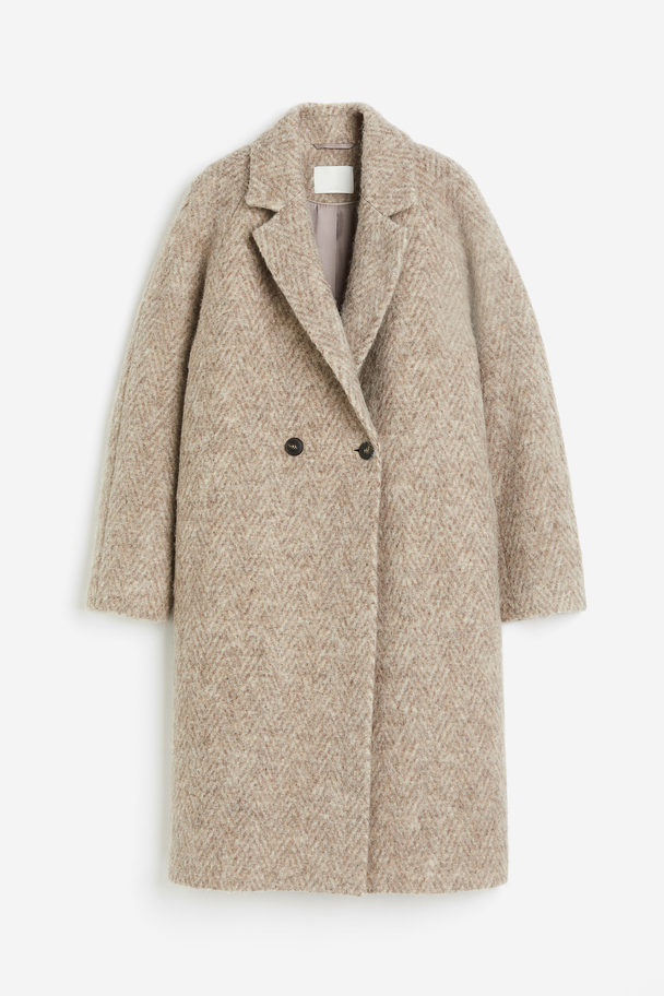 H&M Zweireihiger Mantel aus Wollmix Beige/Fischgrätmuster
