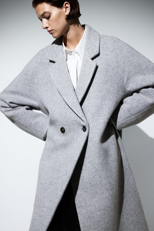H&M Zweireihiger Mantel aus Wollmix Hellgrau