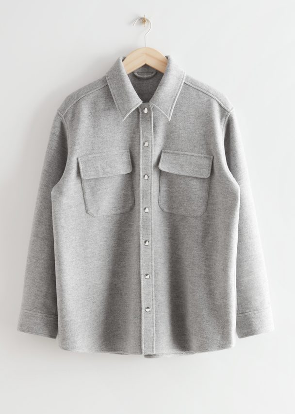 & Other Stories Oversized Wool Blend Overshirt Grey