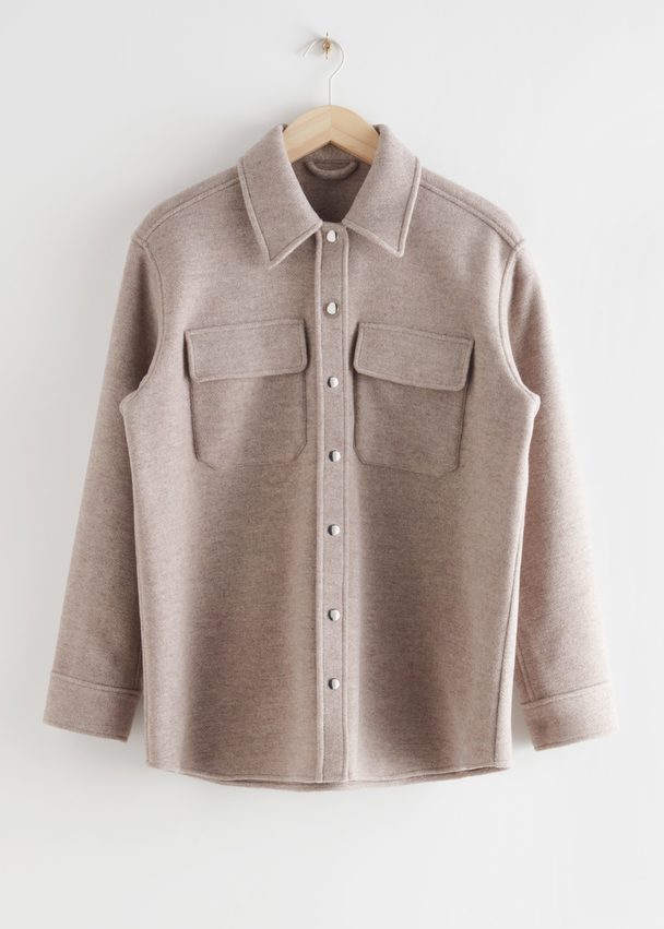 & Other Stories Oversized Wool Blend Overshirt Oatmeal