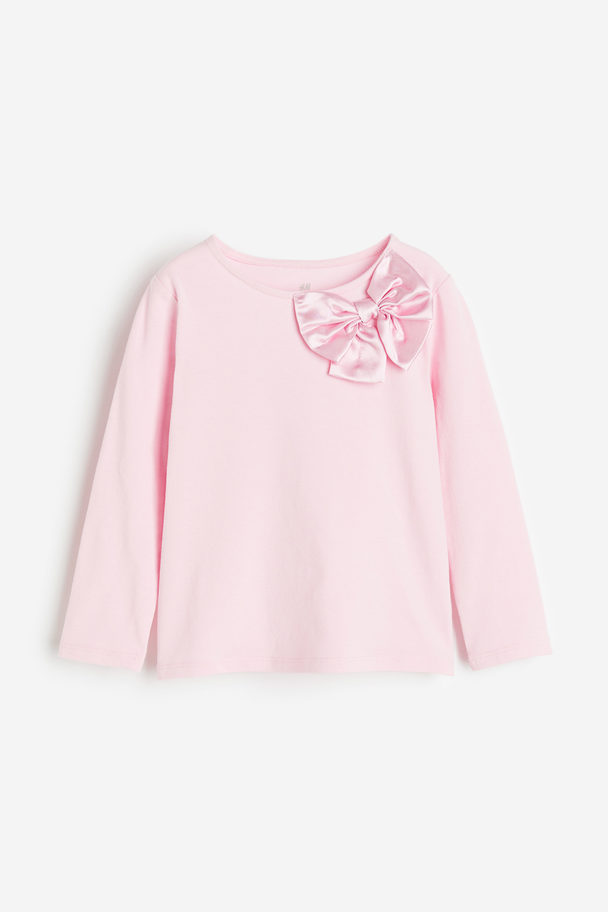 H&M Appliquéd Jersey Top Light Pink/bow