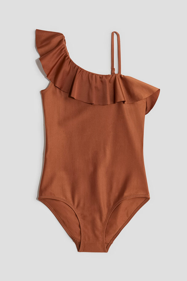 H&M One-shoulder Swimsuit Brown
