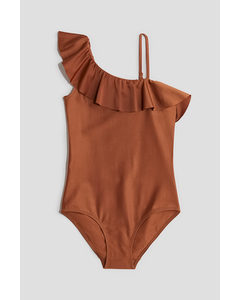 One-shoulder Swimsuit Brown