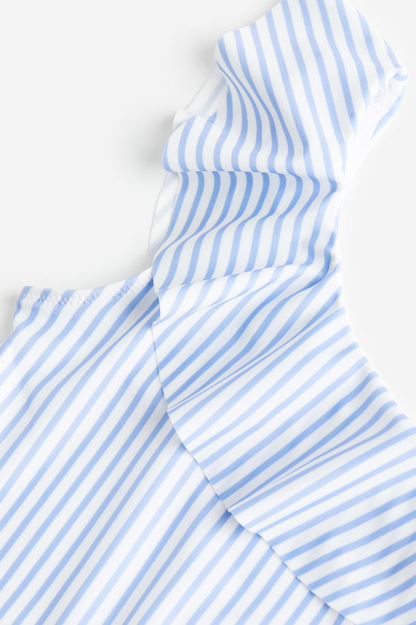 H&M One-shoulderbadpak Lichtblauw/gestreept