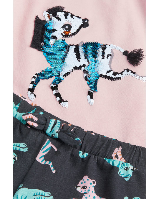 H&M 2-piece Motif-detail Set Powder Pink/zebras